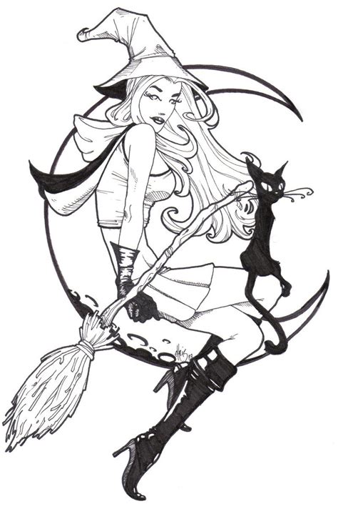 Spooky witch cartoon sketches for Halloween cards and decorations